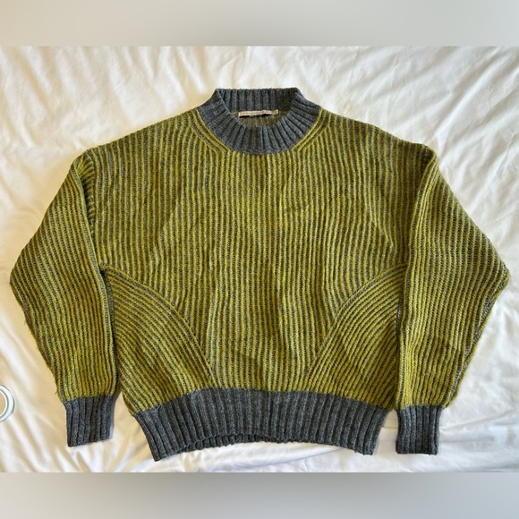 Chiaramente Striped Green and Gray Wool Blend Made in Italy Sweater - Picture 4 of 5